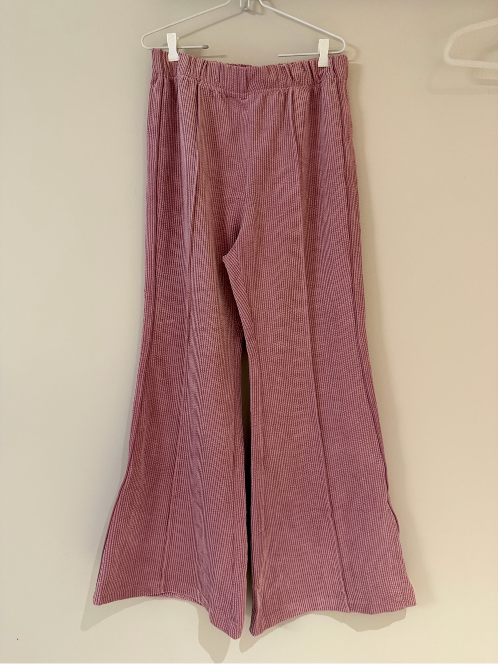BDG Molly Waffle Knit Flare Pants in Dusty Pink/Mauve